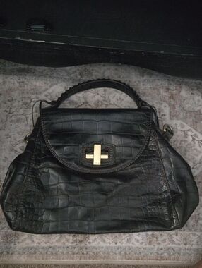Abro Crocodile-embossed black leather handbag